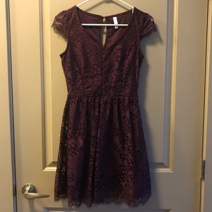 Plum Lace Cap-Sleeve Dress